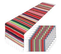 Longe de Table à Pompons Ensemble de Chemin Table à Rayures, 1 pièce, avec 8 Sets , décoration Manger en Coton, Basse for décorations(Red)