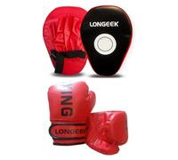 Longeek Gants de Combat de Boxe,Gants d'entraînement de Boxe Gants de Boxe Enfant 3 à 15 Ans Sac de Frappe,Kickboxing, Muay Thai, MMA,4-6 oz Junior Boxing Gloves (6oz-Red-Boxing-Pads)