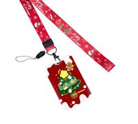 Longes De Noël Avec Porte-clés Porte-cartes En Forme D'arbre Belle Sangle Cou Badge D'élan Pour Étudiantes Filles Badge Père Noël Avec Lanière Bonhomme Neige