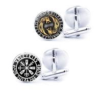 LONGHAO 2 Paires,Boutons De Manchette Style Viking,Boutons De Manchette Homme Avec Motif Runique Viking,Boutons De Manchette Viking Nordique,Chemises Cufflinks RéTro Classique,Pour Mari Ami PèRe (#1)