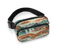 Longhu Mountain Waterfall Sac banane en Chine avec sangle réglable pour sports de plein air randonnée Blanc 20 x 13 cm