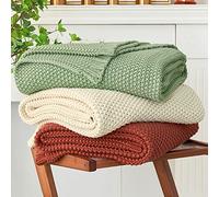 Longhui Bedding Couverture légère en Tricot torsadé 100% Coton Bio pour canapé, lit, Chambre de bébé, Style Rustique, Shabby Chic, Ferme Moderne, 129,5 x 160 cm, avec Sac de Lavage, Couleur Rouille