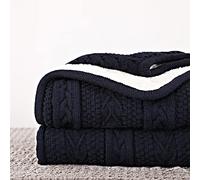 Longhui bedding Couverture Sherpa en Tricot torsadé Acrylique - Épais, Doux et Confortable - Couverture Polaire tricotée Bleu Marine pour canapé, lit - Grande Couverture 127 x 160 cm - Bleu Marine -