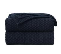 Longhui bedding Dark Navy Blue Knitted Throw Blanket for Couch, Soft, Cozy Machine Washable 100% Cotton Sofa Knit Blankets, Heavy 3.0lb Weight, 51 x 63 inches, Dark Navy Blue Color.