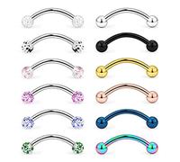 Longita 12 Pi¨¨ces 14G Rook Piercing Nombril Sourcil Levre Anneaux Piercing Arcade Banane Barbell Courbe Acier Chirurgical Helix Boucle D'oreilles Piercing Bijoux Multicolor