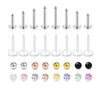 Longita 16 Pi¨¨ces Piercing Barbell 16G Acier Chirurgical & Acrylique Tragus Labret Levre Anneau Barre Stud 4/5/6/8mm Bijoux mit 3mm Remplacement Boules