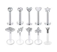 Longita 16G Piercing Oreille Tragus Forward Helix Cartilage Acier Chirurgical et Acrylique Transparent Levre Anneau Goujon Barre Labret Sttud 8mm 10 Pi¨¨ces