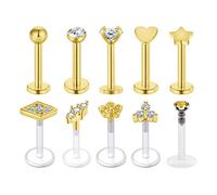 Longita 16G Piercing Oreille Tragus Forward Helix Cartilage Acier Chirurgical et Acrylique Transparent Levre Anneau Goujon Barre Labret Sttud 8mm 10 Pi¨¨ces