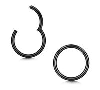 Longita 2 Pi¨¨ces 16G Hinged Clicker Ring Piercing Septum 316L Acier chirurgical Conch Helix Piercing Oreille Nez Cartilage Tragus 12MM Noir