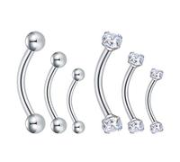 Longita 6 Pi¨¨ces 16G Clair Zircone Cubique Acier Chirurgical Barbell Courbe Rook Arcade Piercing Nez Sourcil Boucle D'oreille Levre Helix Tragus Cartilage Anneaux pour Femme Homme 6mm 8mm 10mm