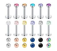 Longita Boule & CZ Labret Levre Piercing Tragus Helix Boucle d'oreille Stud Anneau avec Remplacement Boules 16G Acier Chirurgical Barre 6mm 8mm 12 Pi¨¨ces