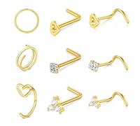 Longita Piercing Nez en Forme de L Anneau Nez Acier Inoxydable 316L Percing au Nez Or Argent Hypoallergénique pour Femme Homme