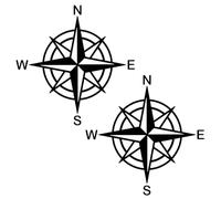 Longivia® Pack de 2 Unités Autocollants Boussole Monde Rose des Vents Différentes tailles (10x10cm-15x15cm-20x20cm-25x25cm) Stickers Camping Car Exterieur - Pour Van ou Voiture - 4x4 (10 cm noir)