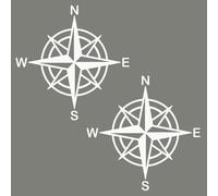 Longivia® Pack de 2 Unités Autocollants Boussole Monde Rose des Vents Différentes tailles (10x10cm-15x15cm-20x20cm-25x25cm) Stickers Camping Car Exterieur - Pour Van ou Voiture - 4x4 (10 cm blanche)