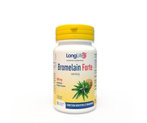 LongLife® Bromelain Forte | Haute concentration 2400 GDU/g | Bromélaïne issue de la tige d’ananas | Drainage jambes et digestion | Haute teneur en enzymes | 30 comprimés enrobés | Sans gluten et végan