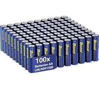 Longlife Lot de 100 piles alcalines AA 1,5 V LR06 puissantes,idéales pour réveil,thermomètre,lampes décoratives et autres appareils à forte consommation d'énergie