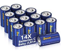 Longlife Piles Baby C 1,5 V Longlife (Lot de 14) Alkaline Batteries LR14 7000 mAh Battery Type C Haute capacité,Durée de Vie de 10 Ans,Anti-Fuite