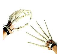 LONGLU Extensions d'ongles articulée portée pour Halloween, doigts os de crâne, gants en griffes de diable, une paire de gants cosplay adaptés à tous les doigts, griffes de spider flexibles (Blanc)