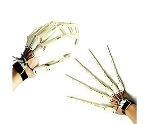 LONGLU Extensions d'ongles articulée portée pour Halloween, doigts os de crâne, gants en griffes de diable, une paire de gants cosplay adaptés à tous les doigts, griffes de spider flexibles (Blanc)