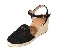 Longra Sandales Compensées Femme Été Chaussures Bohême Fermé Pantoufles Compensées Simple Chaussons Chic Elégante Confortables Sandales Léger Décontracté Respirant Sandale pour Vacances Marche (42)