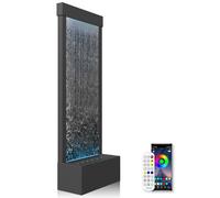LONGRUN Grande Fontaine de Jardin et Cascade intérieure, contrôle APP, éclairage LED. 45,5x20x123cm, paroi d'eau INOX(Jardin/intérieur) avec Pompe. Cascade Moderne - Miroir Argent Noir
