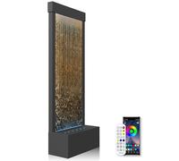 LONGRUN Grande Fontaine de Jardin et Cascade intérieure, contrôle APP, éclairage LED. 45,5x20x123cm, paroi d'eau INOX (Jardin/intérieur) avec Pompe. Cascade Moderne - Miroir Bronze Noir