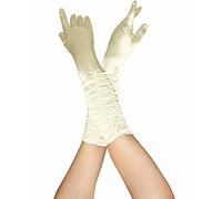 Longs gants de soirée froncés en satin pour femme, ivoire, taille unique
