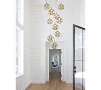 Longs lustres pour escaliers et hauts plafonds, suspension moderne en forme de boule de verre, luminaires encastrés à suspendre pour escalier en colimaçon, foyer, entrée, salon, 10 lumières (champagne