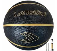 LONGSAIL Ballon de basketball en caoutchouc haute qualité (27,5 po) Taille 5 Noir/Or