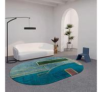 LONGSAO Grande Tapis Ovale Coussinets et protecteurs, Tapis pour Chambre, Salon, Cuisine, Salle à Manger Bleu Marine Frais géométrique,160 x 230 cm