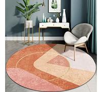 LONGSAO Rond Tapis Design Moderne Poils Court Interieur Exterieur Antidérapant et Lavable, Résistant à la Tache, Polyester,Plusieurs Tailles, Mode Patchwork Rayures Orange Marron Clair, ø 180CM
