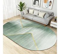 LONGSAO Tapis de Salon Moderne, Tapis de Chambre Ovale Super Doux Tapis D'intérieur Décoratif Coussin de Canapé Peinture élégante à l'encre Verte et Blanche，160 x 280 cm