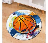 LONGSAO Tapis de Salon Moderne, Tapis de Chambre Rond Super Doux Tapis D'intérieur Décoratif Coussin de Canapé Basket-Ball Orange de Style Sportif de Mode pour Enfants Frais Bleu, ø 90CM