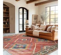 LONGSAO Tapis Design Moderne Poils Court Tapis 120 x 200 cm Interieur Exterieur Antidérapant et Lavable Tapis Style Ethnique rétro géométrique Rose Vert