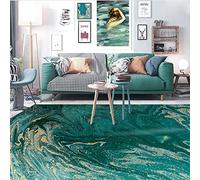 LONGSAO Tapis Design Moderne Poils Court Tapis,70 x 100 cm, Lumière Luxe Abstrait Eau De Mer Vert Or Interieur Exterieur Antidérapant et Lavable Tapis, Résistant à la Tache