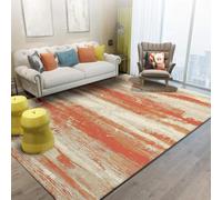 LONGSAO Tapis Grande Salon 160 x 230 cm Lavable Antidérapant Moelleux Décoratif pour Chambre Encre Abstraite Moderne Orange