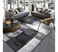 LONGSAO Tapis Grande Salon 160 x 230 cm Lavable Antidérapant Moelleux Décoratif pour Chambre Encre Abstraite Moderne Gris Noir