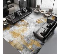 LONGSAO Tapis Grande Salon 160 x 230 cm Lavable Antidérapant Moelleux Décoratif pour Chambre Encre Abstraite Moderne Grise et Jaune