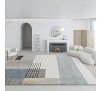 LONGSAO Tapis Grande Salon 160 x 230 cm Lavable Antidérapant Moelleux Décoratif pour Chambre Lignes géométriques Modernes Gris Bleu Jaune