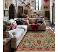 LONGSAO Tapis Grande Salon 160 x 230 cm Lavable Antidérapant Moelleux Décoratif pour Chambre Moderne rétro Floral Rose Vert