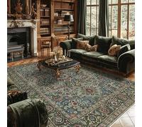 LONGSAO Tapis Grande Salon 160 x 230 cm Lavable Antidérapant Moelleux Décoratif pour Chambre Moderne rétro Floral Bleu Vert