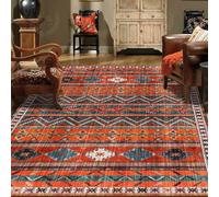 LONGSAO Tapis Grande Salon 160 x 230 cm Lavable Antidérapant Moelleux Décoratif pour Chambre Moderne rétro géométrique Orange Vert