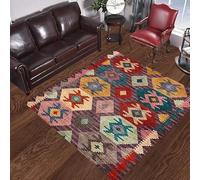 LONGSAO Tapis Grande Salon 160 x 230 cm Lavable Antidérapant Moelleux Décoratif pour Chambre Style Ethnique rétro Vert, Rouge et Jaune