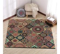 LONGSAO Tapis Grande Salon 160 x 230 cm Lavable Antidérapant Moelleux Décoratif pour Chambre Style Ethnique rétro Marron Vert