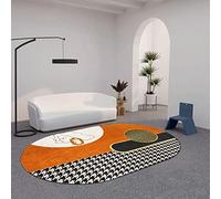LONGSAO Tapis Ovale antidérapant Assis Tapis Tapis Lavable Tapis Chaise pour décor de D'intérieur Chiffonnade Noir et Blanc Orange,130 x 180 cm