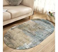 LONGSAO Tapis Ovale Lavable en Machine, Interieur Chambre à Coucher Salon Tapis d'Entrée Absorbant Antidérapant Encre Bleue Brune Vintage,80 x 160 cm