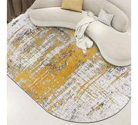 LONGSAO Tapis Ovale Lavable en Machine, Interieur Chambre à Coucher Salon Tapis d'Entrée Absorbant Antidérapant Peinture à l'huile Abstraite sur Ciment Jaune Gris,60 x 90 cm