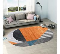LONGSAO Tapis Ovale Salon Descente de lit Chambre Grande Taille Tapis avec Le Fond Antidérapant, pour Salon Chambre Canapé Demi Cercle Patchwork Gris Orange,160 x 200 cm