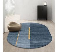 LONGSAO Tapis Ovale Salon Tapis Poil Ras Moderne Moelleux Lavable Tapis de Sol antidérapant Rayures géométriques Bleu Marine avec Patchwork de Lignes dorées，80 x 160 cm