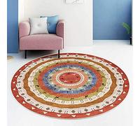 LONGSAO Tapis Rond ø 160 cm Lavable Grand Antidérapant Tapis pour Chambre Salon Chambre Canapé Natte Décor de D'intérieur Style Ethnique géométrique Orange Bleu